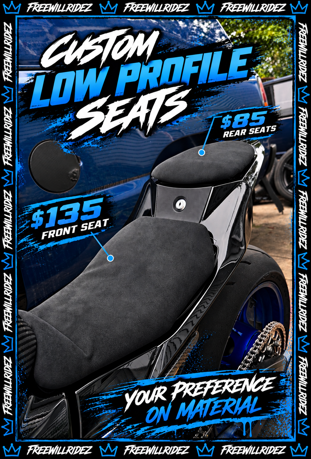 FWR custom low profile race seat fitted to a sportbike