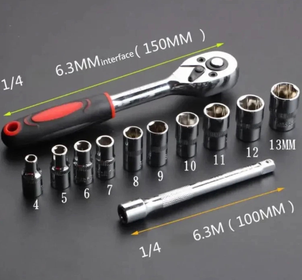 Measurements of the 1/4-inch ratchet and sockets