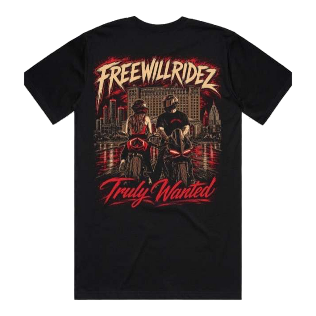 Truly Wanted — back print on a black tee