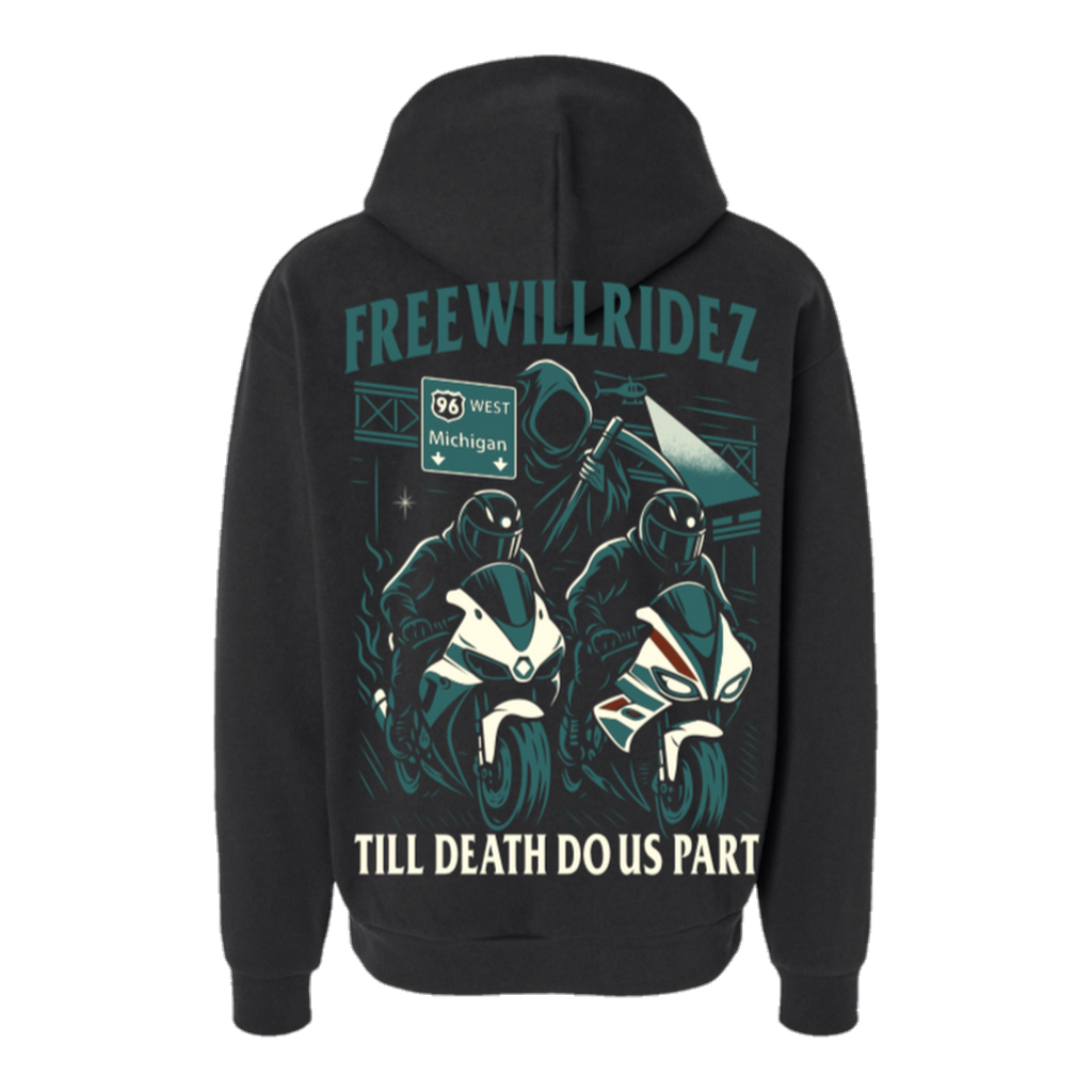 Vol. 2 — Till Death Do Us Part — back print on a black hoodie
