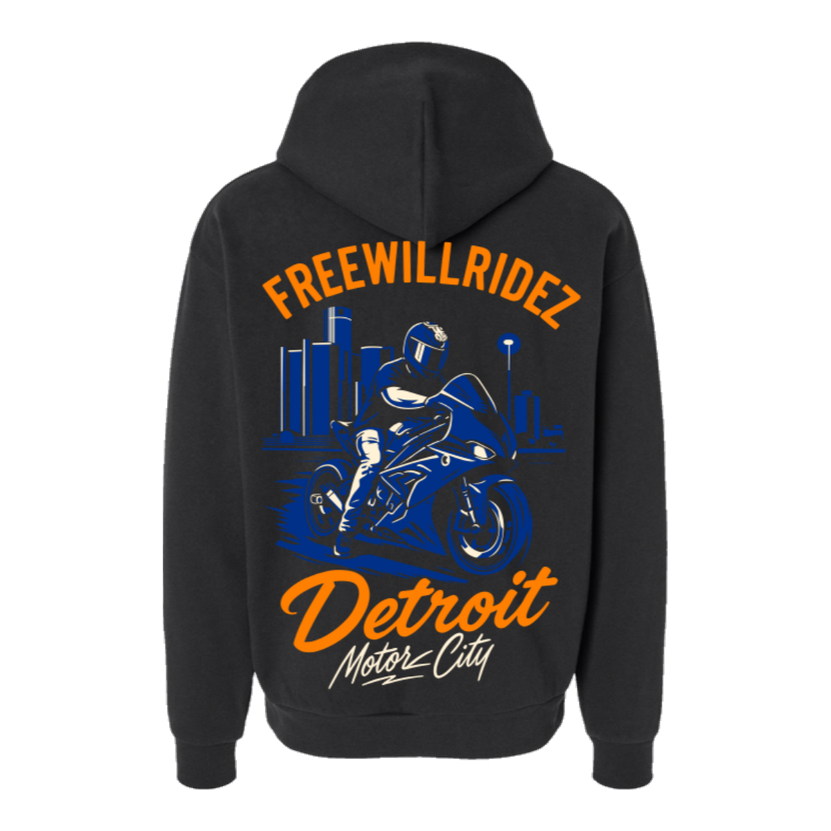 Vol. 3 — Detroit Motor City — back print on a black hoodie