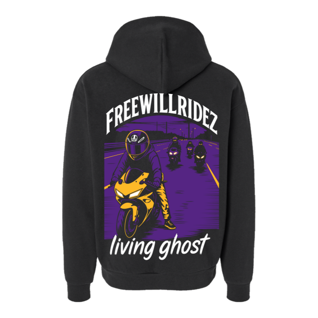 Vol. 4 — Living Ghost — back print on a black hoodie