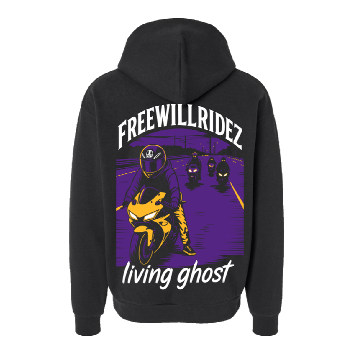 Vol. 4 — Living Ghost — back print on a black hoodie
